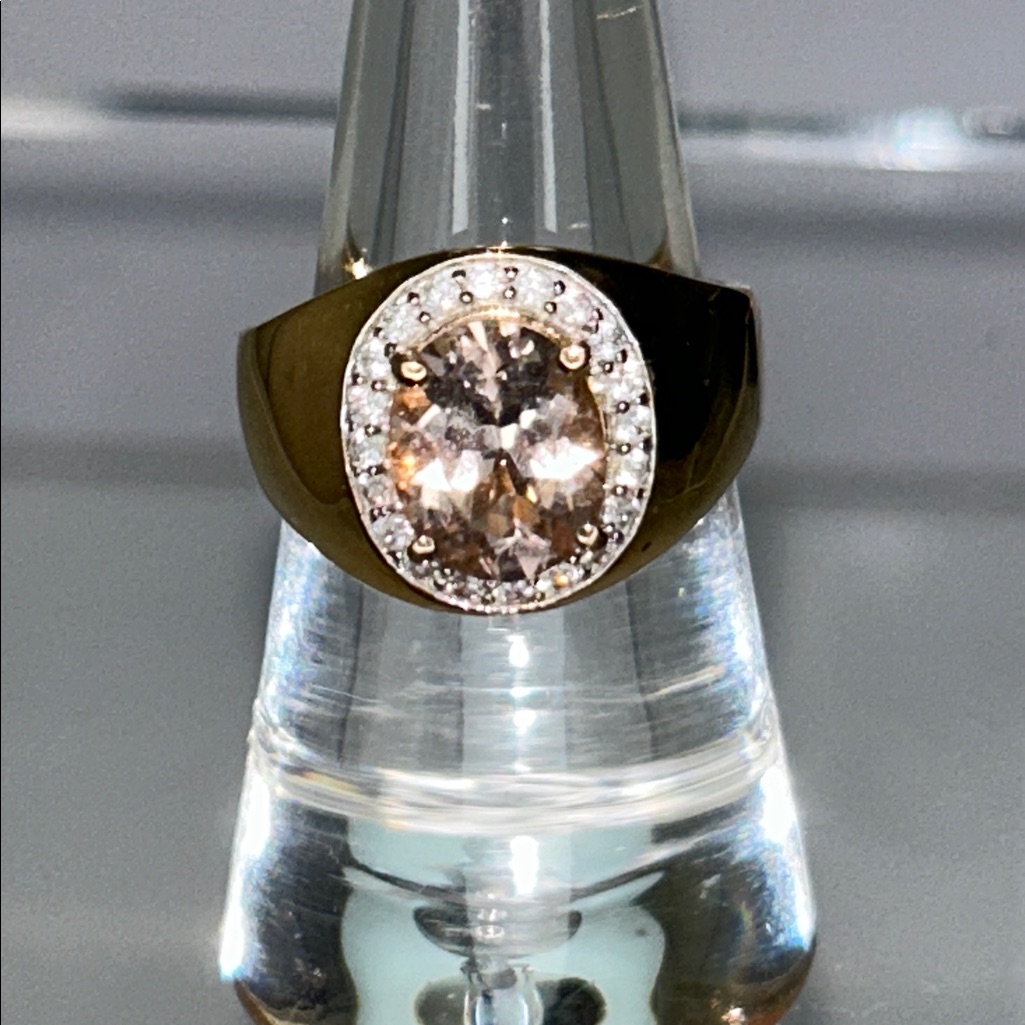Nwot Genuine Morganite White Topaz Gemstone Gd Plt Sterling Silver Designer Ring